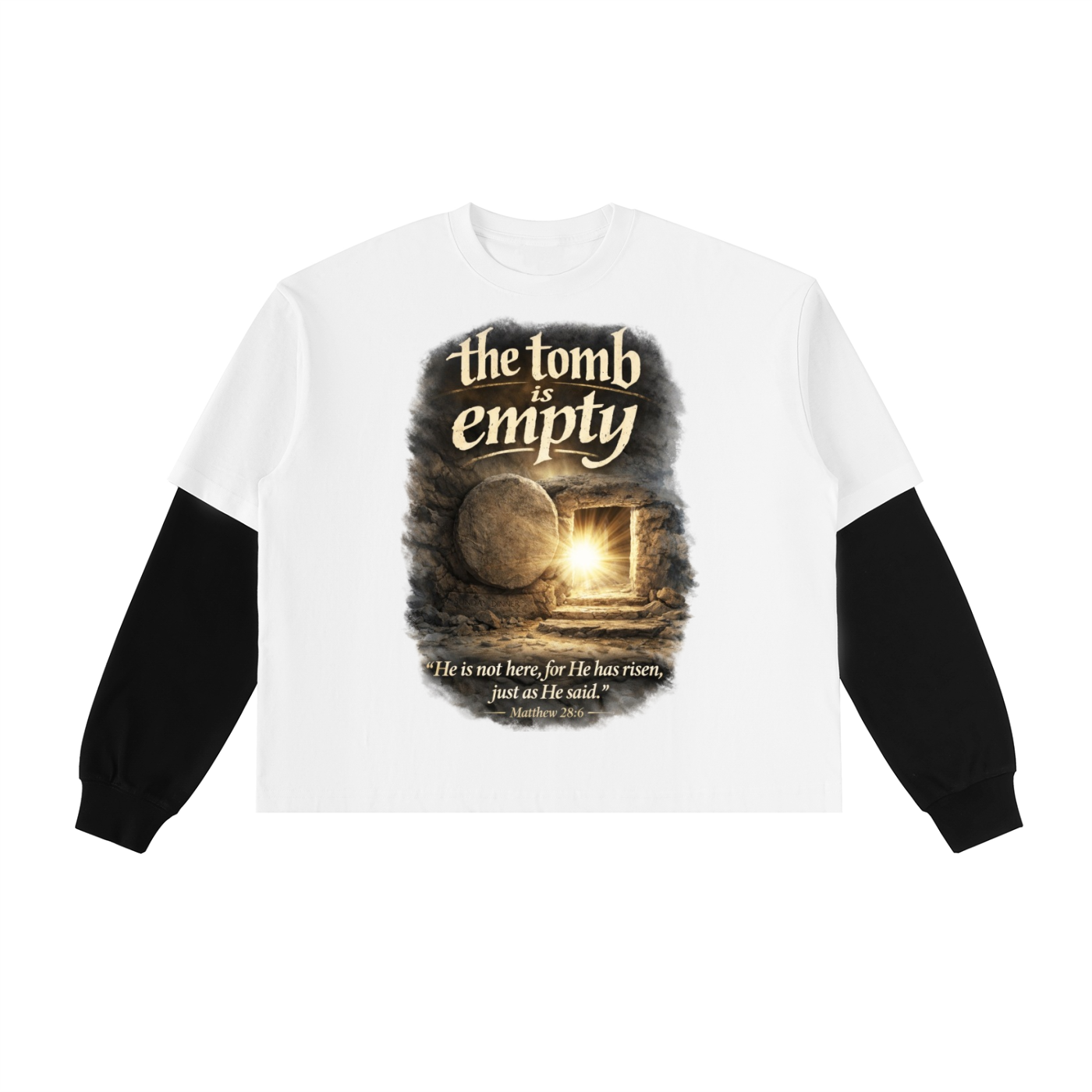 The Tomb Is Empty Layered Contrast Sleeve Cotton T-Shirt