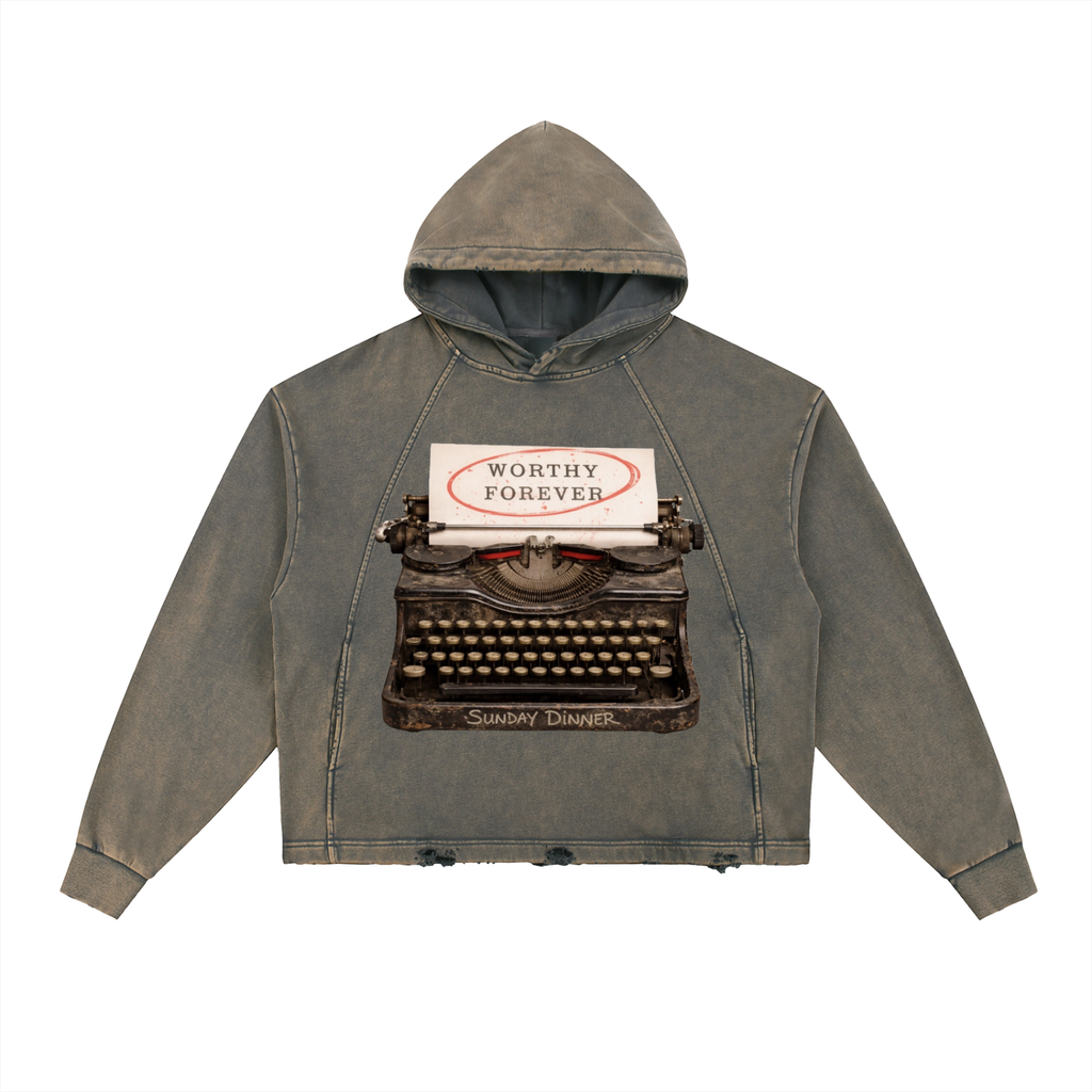 Worthy Forever Vintage Washed Frayed-Hem Hoodie