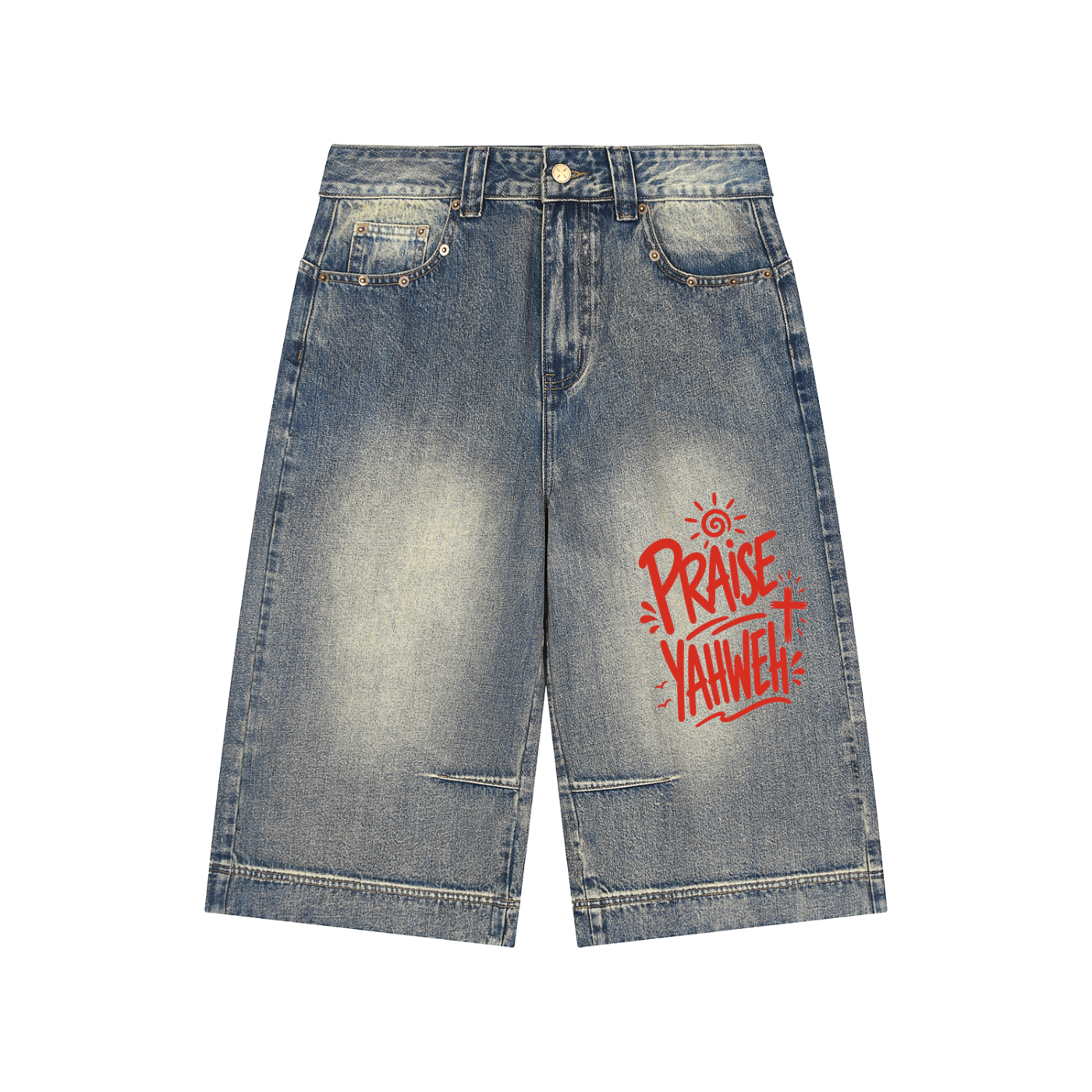 Vintage Wash Baggy Denim Shorts